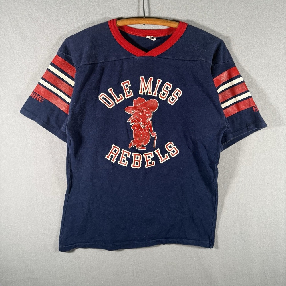 Vintage 80's Bike Ole Miss Rebels Football Jersey Medium Navy Red